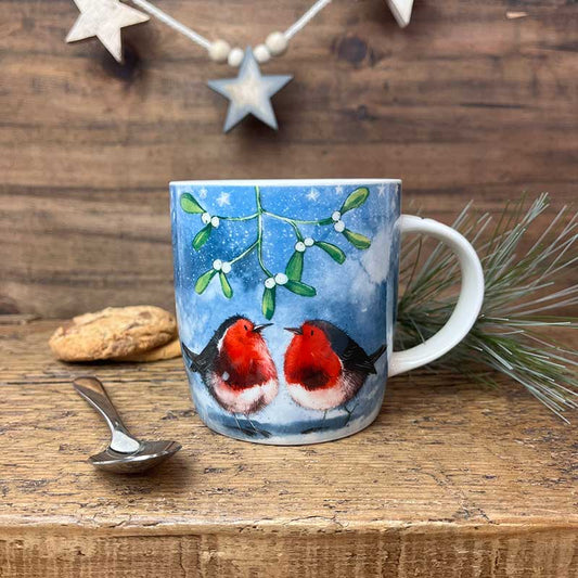 Alex Clark Christmas Robins & Mistletoe Mug