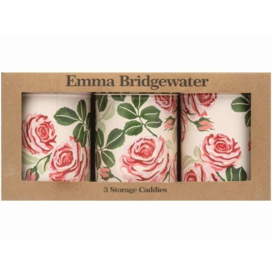 Emma Bridgewater Pink Roses Set of 3 Round Tin Caddies Boxed