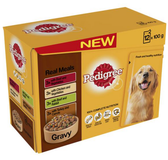 Pedigree Pouch Adult Gravy Real Meals 12x100g 
