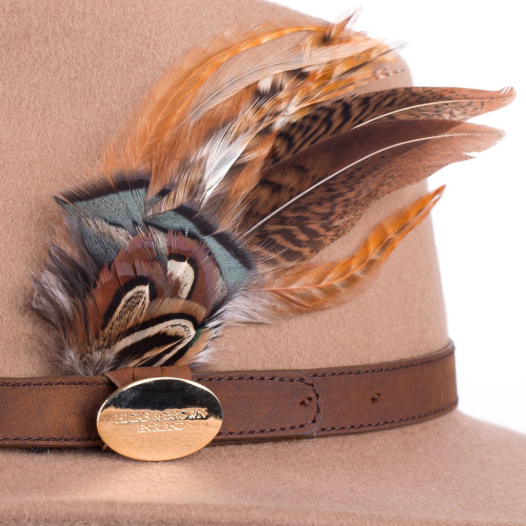 Hicks & Brown Fedora Hat Suffolk Camel Gamebird Feather
