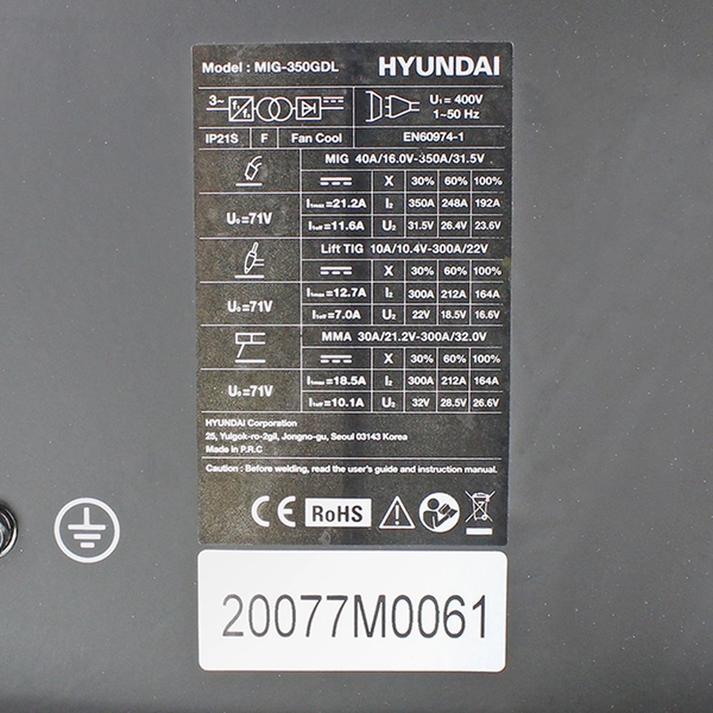 Hyundai HYMIG-350GDL Pro Series MIG DC Inverter Welder