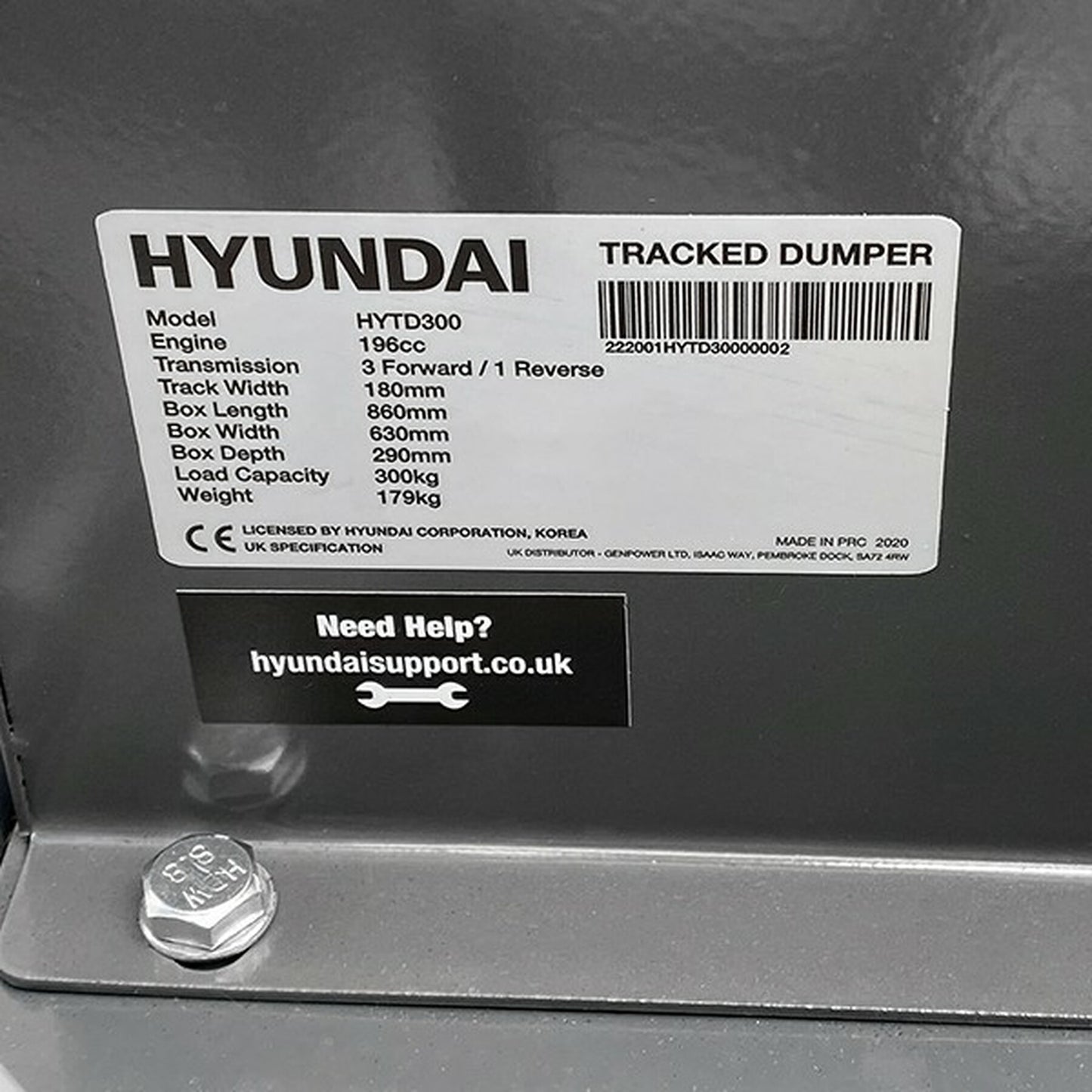 Hyundai HYTD300 Tracked Mini Dumper, Power Barrow & Transporter