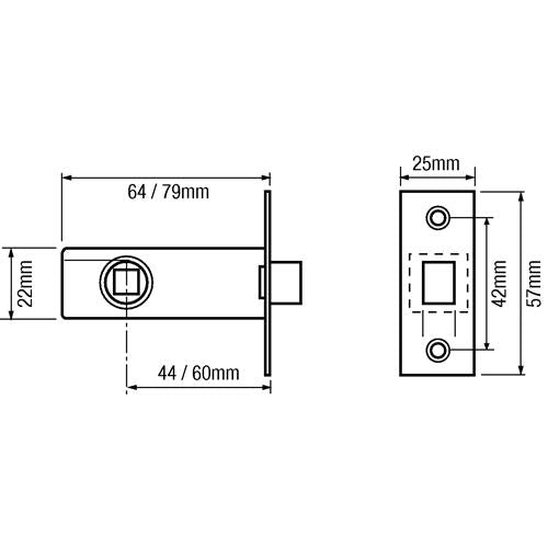 Legge 3721 & 3722 Tubular Latch 64mm PB Bagged