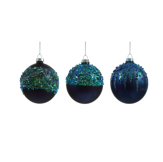 Premier Matt Dark Blue with Glitter Decoration Bauble 80mm Assorted