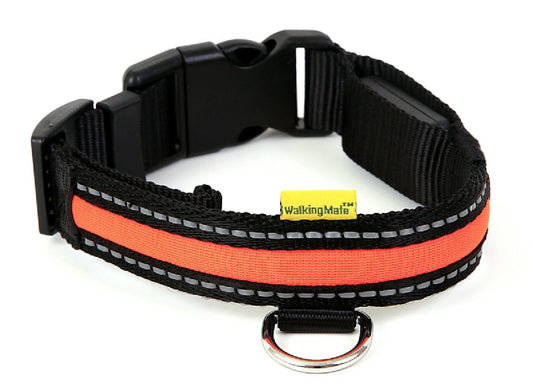 WalkingMate New Orange Soft Nylon LED Collar Medium