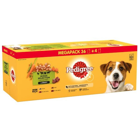 Pedigree Mixed Selection Adult in Gravy Pouches Mega Pack 40 for 36 x 100g