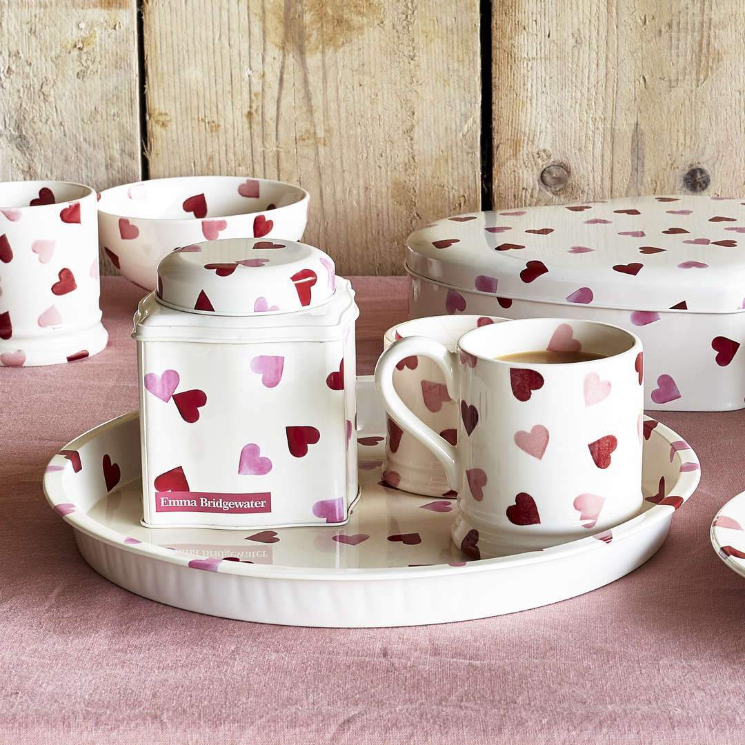 Emma Bridgewater Pink Hearts Dome Lid Curved Tin Caddy