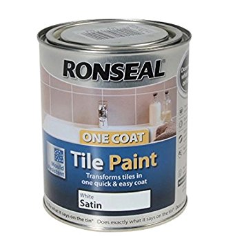 Ronseal One Coat Tile Paint Satin White Kitchen & Bathroom 750ml