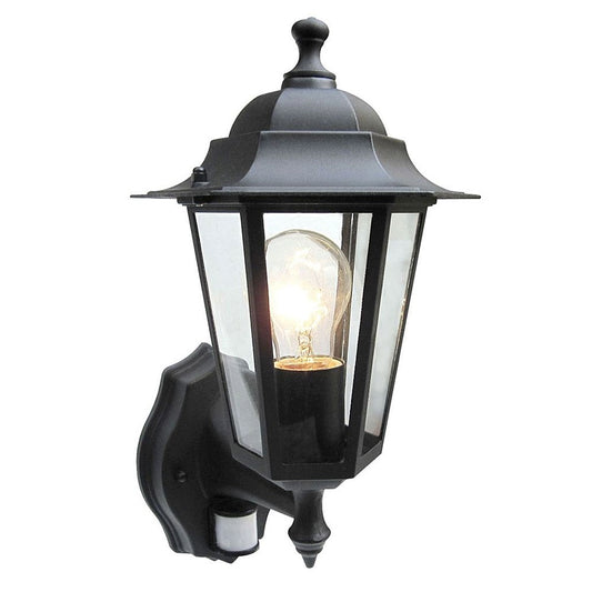 Powermaster 6 Sided Black Wall Lantern c/w PIR