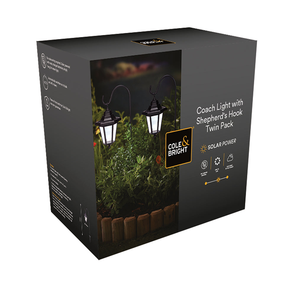 Cole & Bright Solar Coach Light with Shepherd's Hook x2